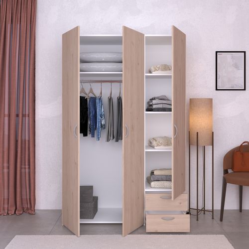 Armoire 3 portes 2 tiroirs L. 120 cm DAILY imitation chêne