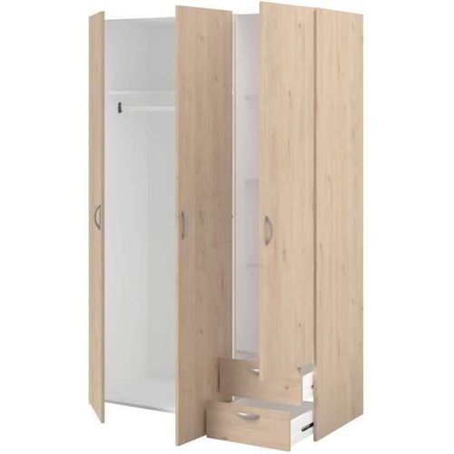Armoire 3 portes 2 tiroirs L. 120 cm DAILY imitation chêne