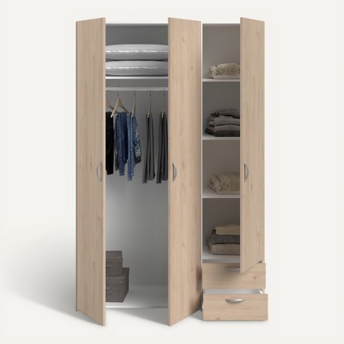 Armoire 3 portes 2 tiroirs L. 120 cm DAILY imitation chêne