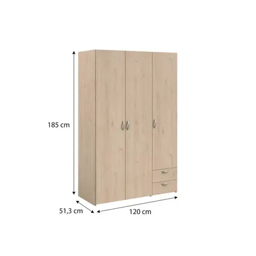 Armoire 3 portes 2 tiroirs L. 120 cm DAILY imitation chêne