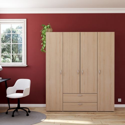 Armoire 4 portes 2 tiroirs L. 160 cm DAILY imitation chêne