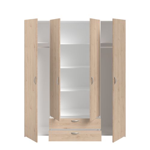 Armoire 4 portes 2 tiroirs L. 160 cm DAILY imitation chêne