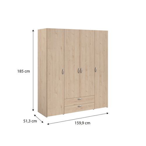 Armoire 4 portes 2 tiroirs L. 160 cm DAILY imitation chêne