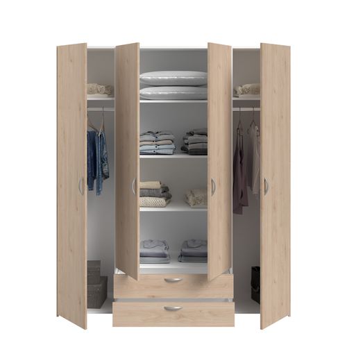 Armoire 4 portes 2 tiroirs L. 160 cm DAILY imitation chêne