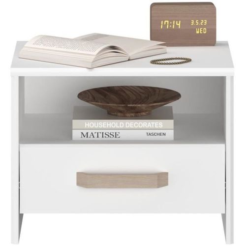 Chambre Complete Adulte - Dream - Lit 140x190/200 Cm + 2 Chevets + Armoire - Décor Blanc Et Chene -