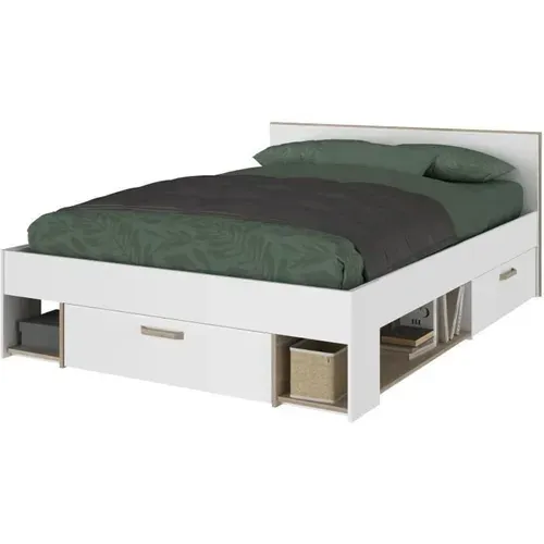 Chambre Complete Adulte - Dream - Lit 140x190/200 Cm + 2 Chevets + Armoire - Décor Blanc Et Chene -