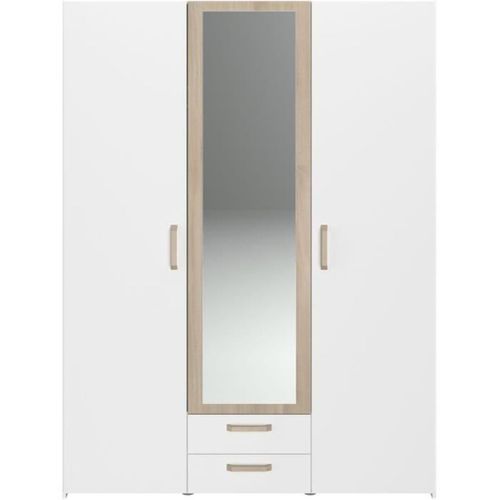 Chambre Complete Adulte - Dream - Lit 140x190/200 Cm + 2 Chevets + Armoire - Décor Blanc Et Chene -
