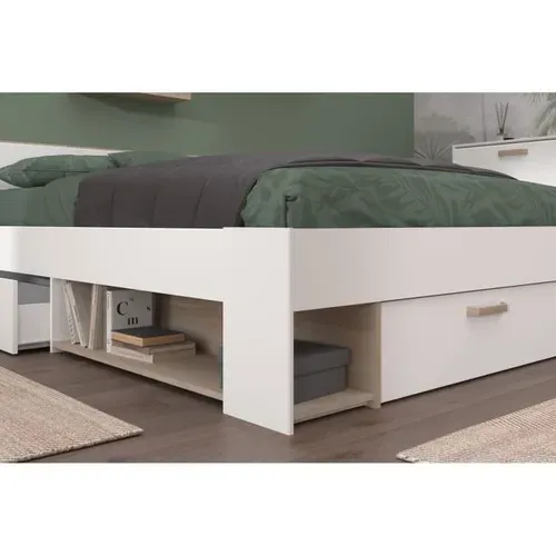 Chambre Complete Adulte - Dream - Lit 140x190/200 Cm + 2 Chevets + Armoire - Décor Blanc Et Chene -