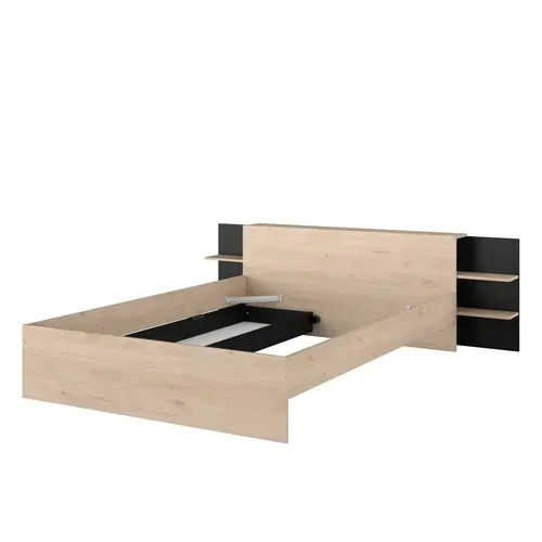 Lit 140x190/200 avec rangements ORNELLA imitation chêne et noir