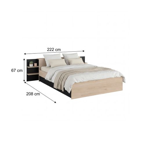 Lit 140x190/200 avec rangements ORNELLA imitation chêne et noir