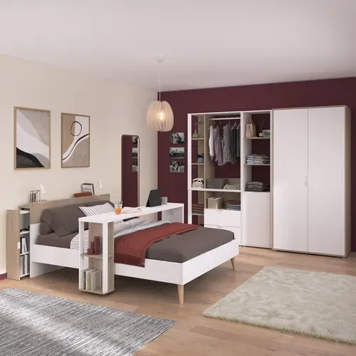 Armoire De Chambre - Aalborg - Blanc / Chene - 2 Portes - 100 X 50,2 X 204,3 Cm