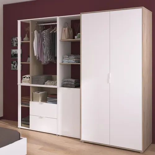 Armoire De Chambre - Aalborg - Blanc / Chene - 2 Portes - 100 X 50,2 X 204,3 Cm