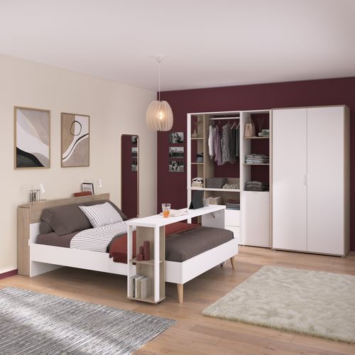 Colonne 1 porte 2 étagères ALBORG blanc et imitation chêne