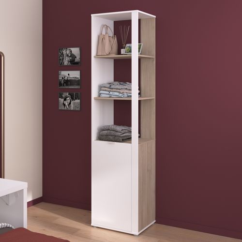 Colonne 1 porte 2 étagères ALBORG blanc et imitation chêne