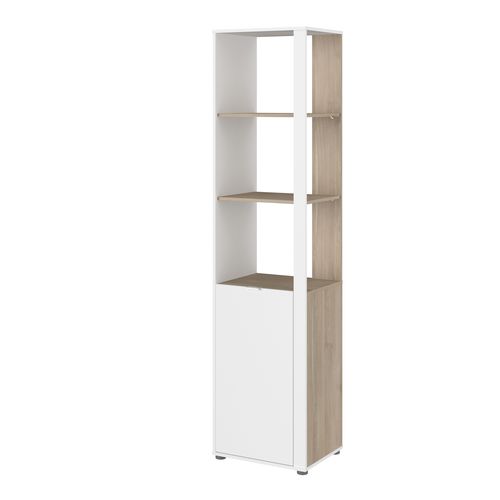 Colonne 1 porte 2 étagères ALBORG blanc et imitation chêne