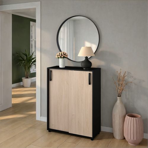 Rangement 2P coulissantes CELEST imitation chêne et noir