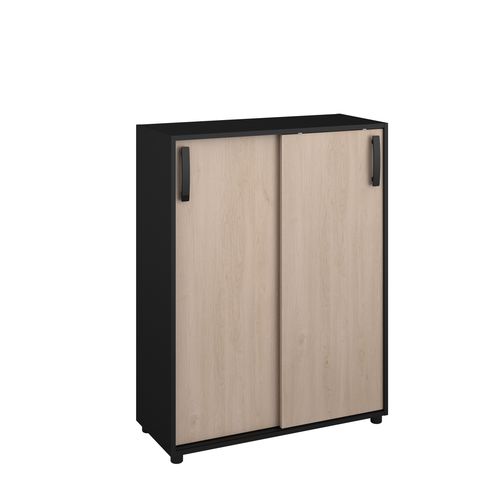 Rangement 2P coulissantes CELEST imitation chêne et noir