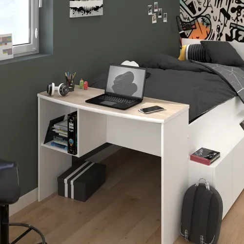 Lit 90x190/200 avec rangements et bureau intégré CLEO imitation chêne et blanc