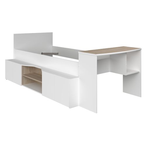 Lit 90x190/200 avec rangements et bureau intégré CLEO imitation chêne et blanc