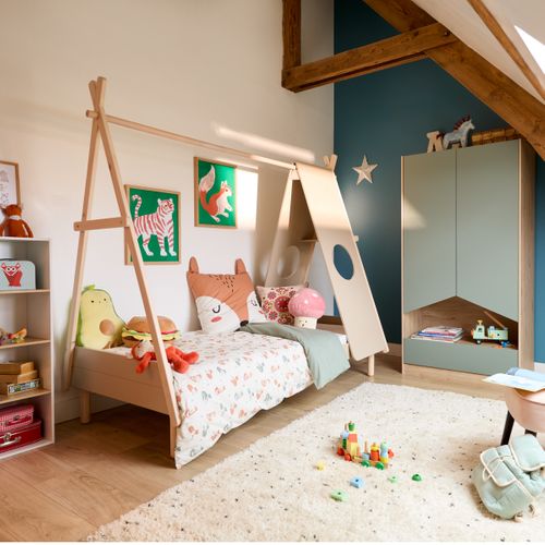 Armoire 2 portes et 1 tiroir SHELTER Imitation chêne et vert