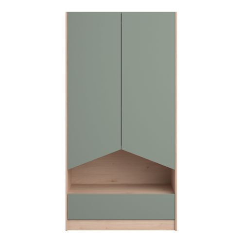 Armoire 2 portes et 1 tiroir SHELTER Imitation chêne et vert