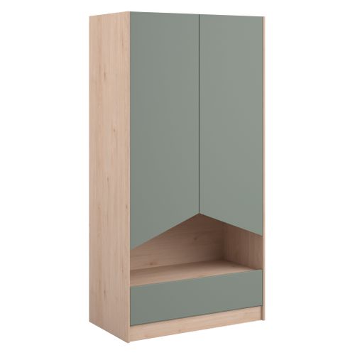 Armoire 2 portes et 1 tiroir SHELTER Imitation chêne et vert