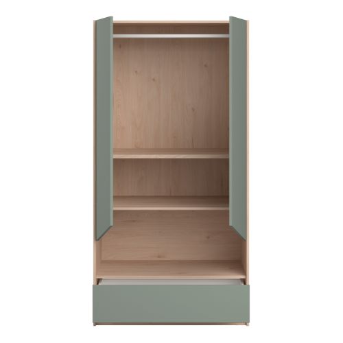 Armoire 2 portes et 1 tiroir SHELTER Imitation chêne et vert