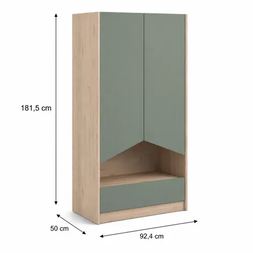 Armoire 2 portes et 1 tiroir SHELTER Imitation chêne et vert