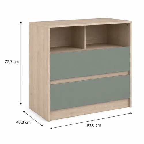 Commode 2 tiroirs et 2 niches SHELTER Imitation chêne et vert
