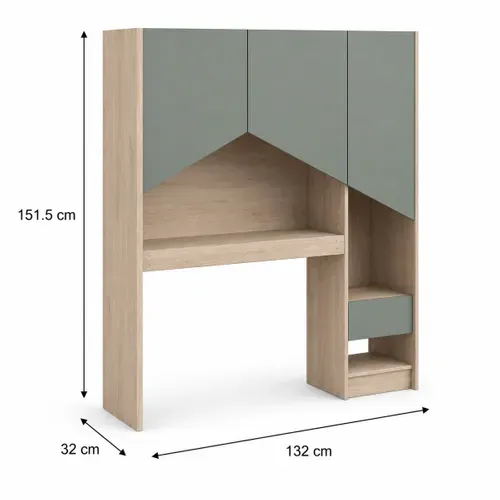 Environnement lit ou bureau SHELTER imitation chêne et vert