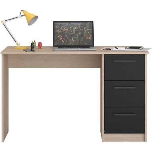 Chambre Complete Enfant 3 Pieces Zodiac - Lit + Chevet + Bureau - Décor Chene/noir - Parisot