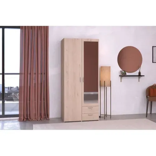 Armoire De Chambre - Varia -2 Portes Dont 1 Avec Miroir - 2 Tiroirs - 81 X 51 X 185 Cm