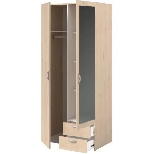 Armoire De Chambre - Varia -2 Portes Dont 1 Avec Miroir - 2 Tiroirs - 81 X 51 X 185 Cm