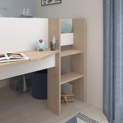 Lit combiné 90x200 cm SHELTER Imitation chêne et blanc vue accessoires