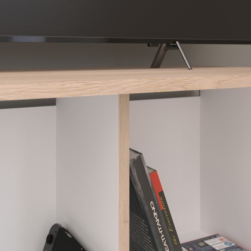 Meuble TV LORIS Imitation chêne et blanc vue détaillée