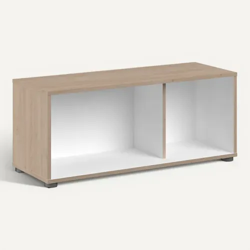 Meuble TV LORIS Imitation chêne et blanc vue 3/4