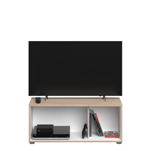 Meuble TV LORIS Imitation chêne et blanc