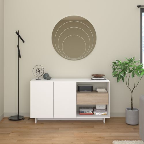 Buffet MAELLE Blanc / imitation chêne