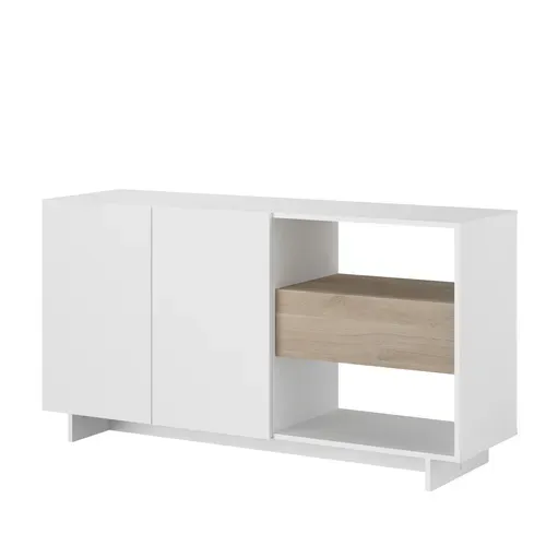 Buffet MAELLE Blanc / imitation chêne vue de profil