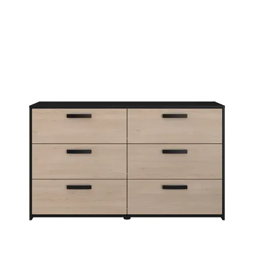 Commode 6 tiroirs CELEST imitation chêne et noir vue de face