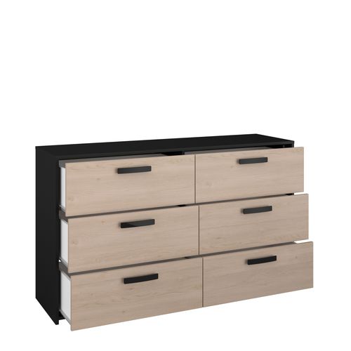 Commode 6 tiroirs CELEST imitation chêne et noir