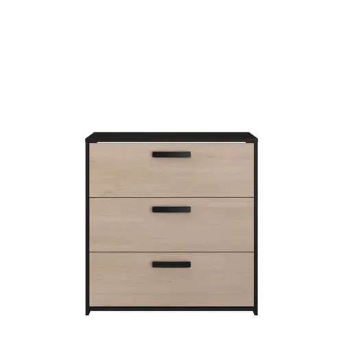 Commode 3 tiroirs CELEST imitation chêne et noir vue de face