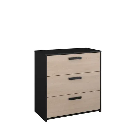Commode 3 tiroirs CELEST imitation chêne et noir vue 3/4