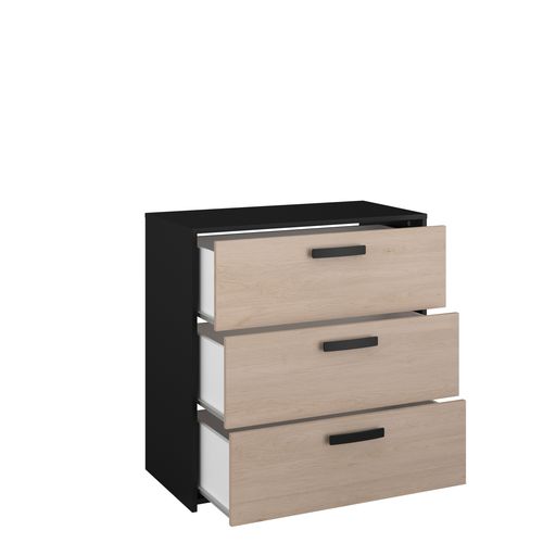 Commode 3 tiroirs CELEST imitation chêne et noir