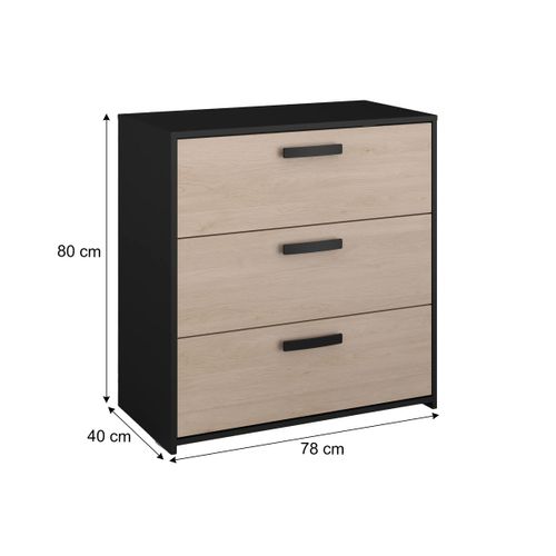 Commode 3 tirois CELEST imitation chêne et noir