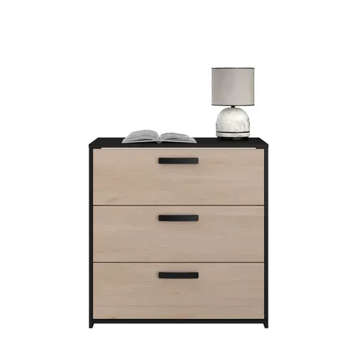 Commode 3 tiroirs CELEST imitation chêne et noir