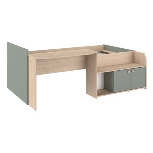 Lit 90x190/200 cm JADE vert et imitation chêne