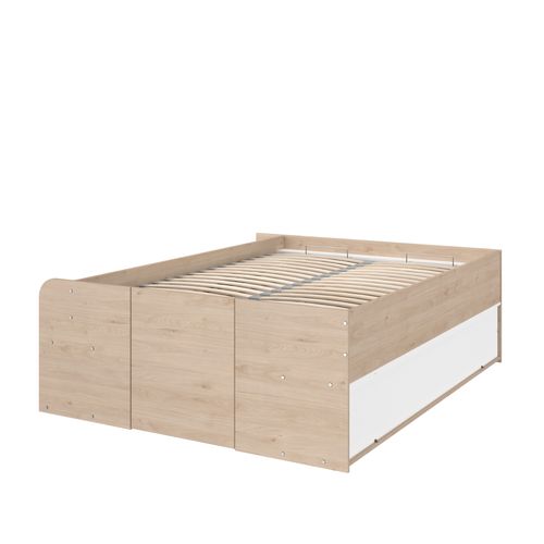 Lit coffre 140x190/200 cm avec sommier relevable TRAVEL imitation chêne et blanc