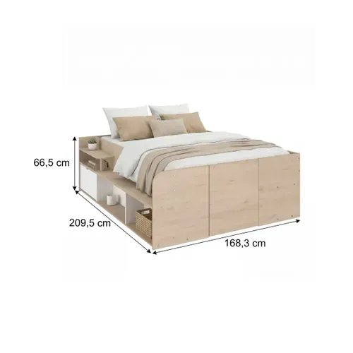 Lit coffre 140x190/200 cm avec sommier relevable TRAVEL imitation chêne et blanc