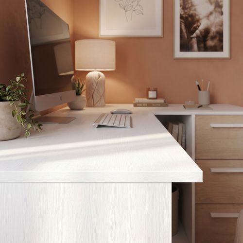 Bureau d'angle INFINITY imitation chêne et blanc